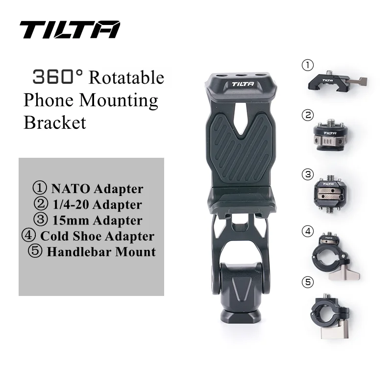 TILTA TA-PMB5-15K Rotatable Phone Mounting Bracket V2 for 15mm Cold Shoe NATO Handlebar Mount 1/4"-20 Adapter
