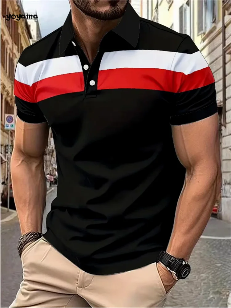 Men's Fashion Polo Shirt Simple Striped Printed Short-sleeved Shirt Summer Men's Business Casual Breathable Versatile Clothing 16 Af4d780a229fd48a4bb28a339f61ca4e4Z