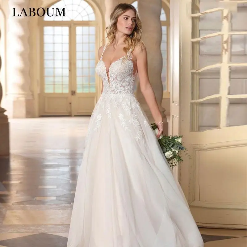 

LaBoum Modern A Line Lace Appliques Wedding Dresses For Women 2023 Bride Sexy Spaghetti Straps Bridal Gowns Vestido De Casamento