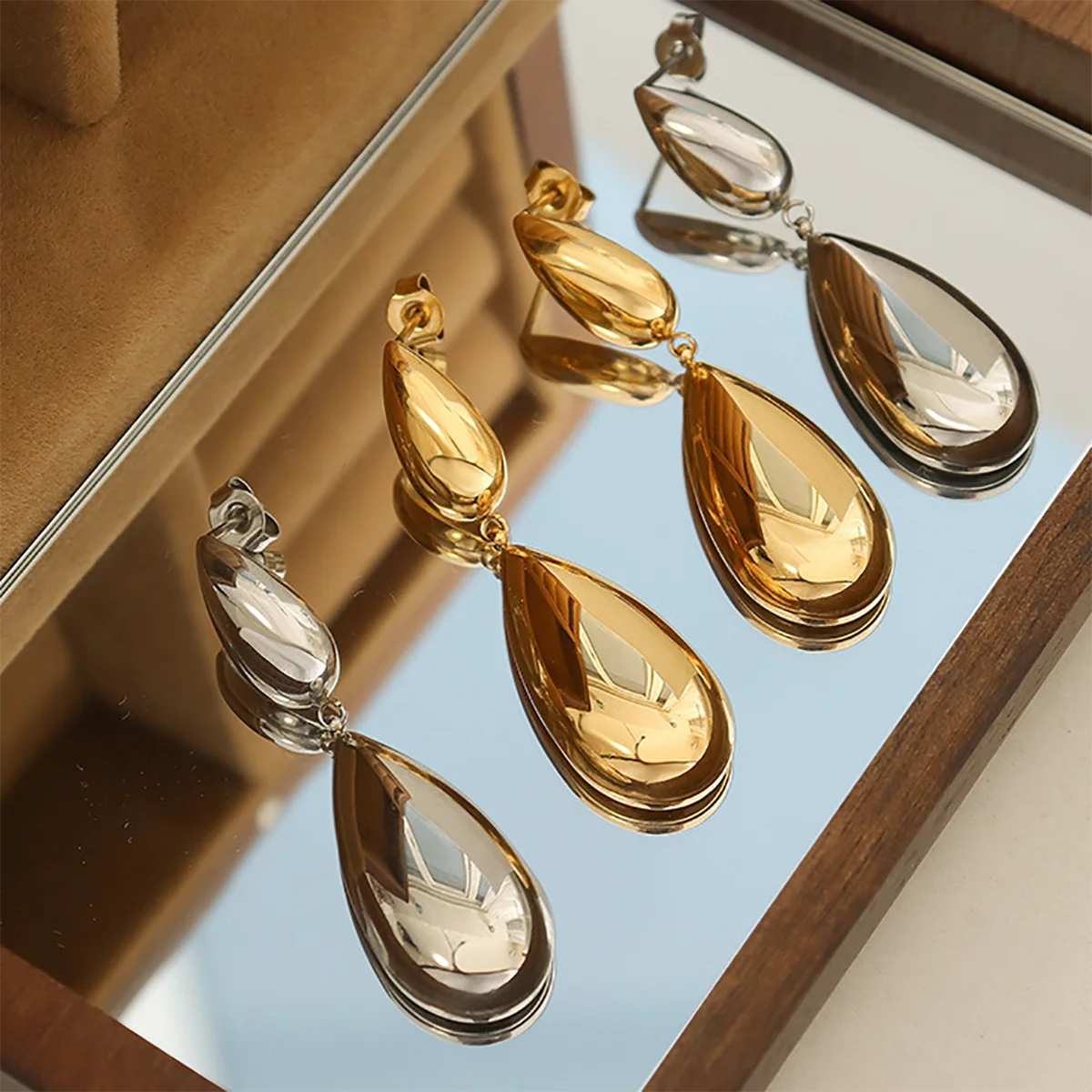 AENSOA Luxury Gold Silver Color Geometric Water Drop Earring Delicate Simple Long Metal Dangle Earrings Wedding Jewelry Pendant - Image 2