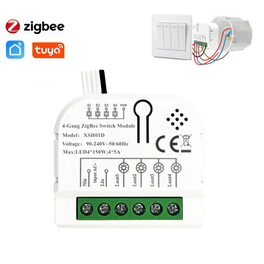 Умный выключатель света Mini Tuya ZigBee 1/2/3/4 клавиши управление через приложение Smart