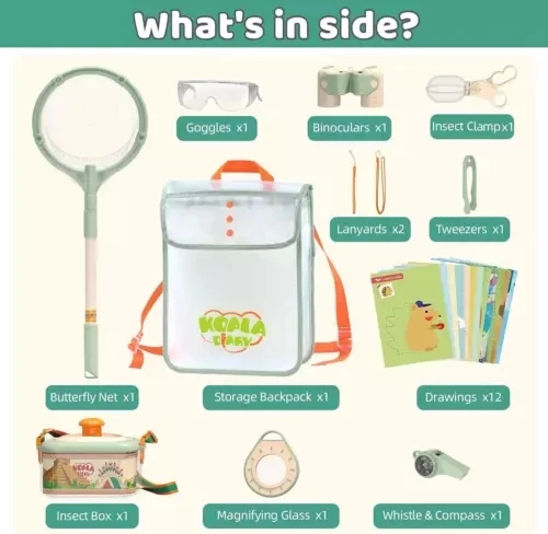 Kids Outdoor Explorer Kit-Bug Catcher Kit with Binoculars, Butterfly Net, catch insects