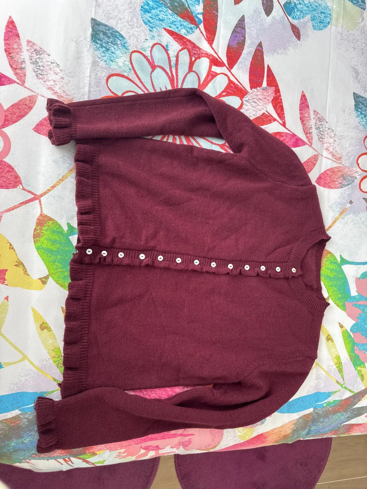 Women's Ruffled Knit Cardigan with Front Buttons photo review