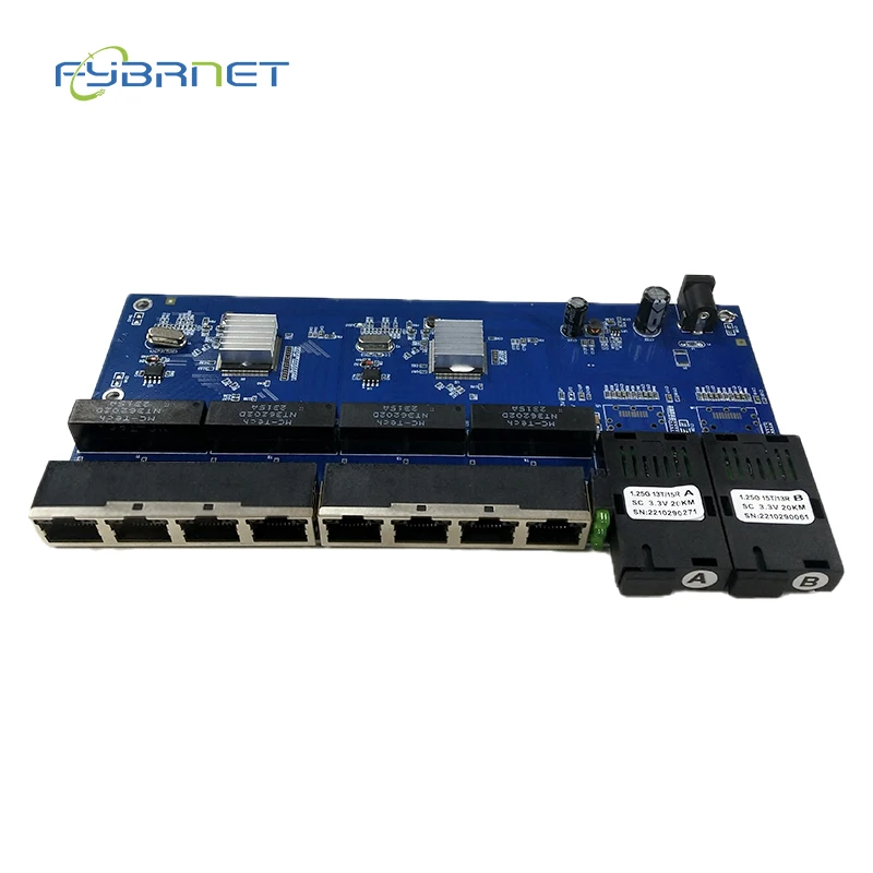 Gigabit Fiber Ethernet switch Fiber Optical Media Converter 2 port SC 8 Port RJ45 PCBA board 10/100/1000Mbps 2F8E Board PCBA
