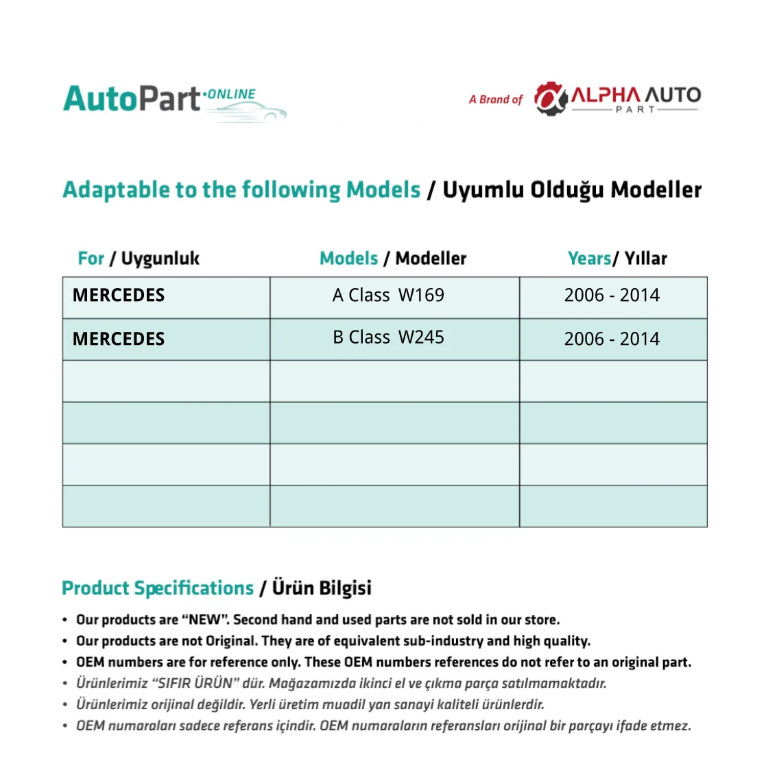 Buitendeurhendel Voor Mercedes Een Klasse W169-Right-Left-SET