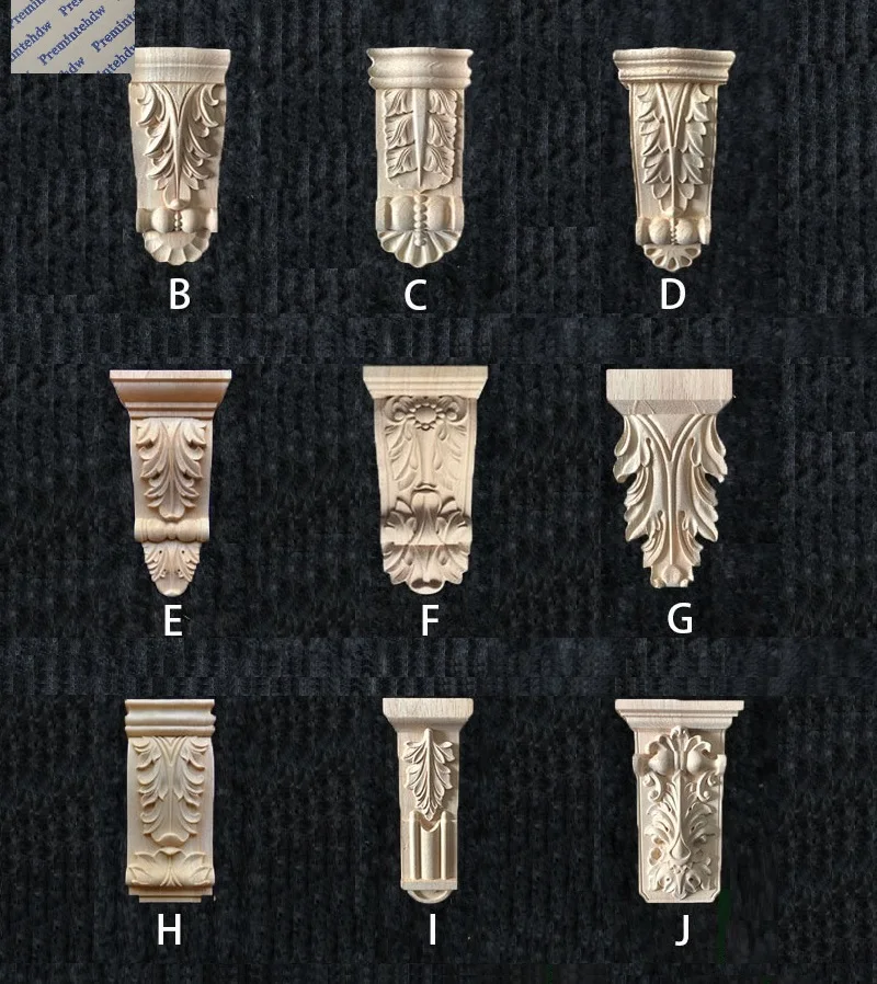Thin Carved Solid Wood Acanthus Corbel Onlay 4Pcs