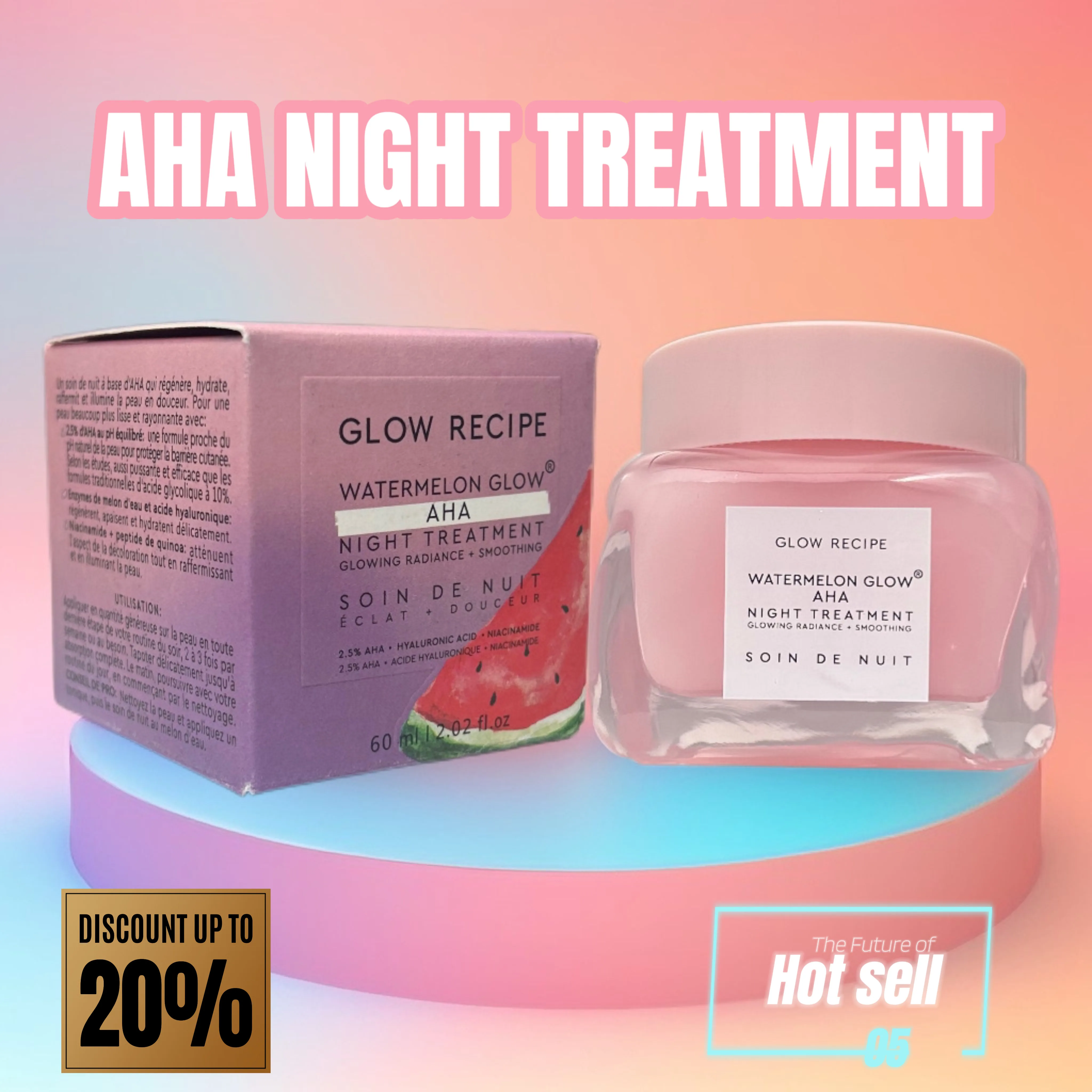 

60 mL Watermelon Night cream glow recipe Skin care Product Recipe facial lotion hot sell