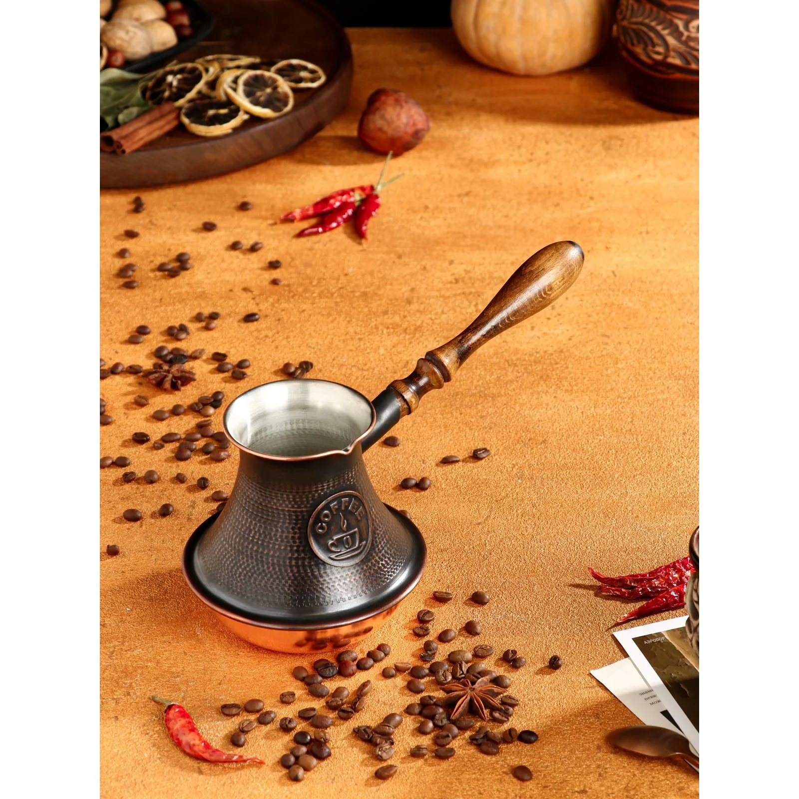 Turka for coffee Armenian gezva, with sand, copper, high, 690 ml