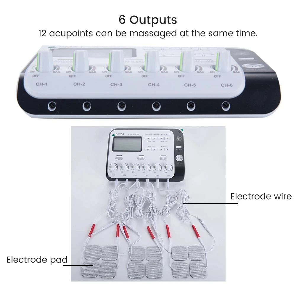 6 Output Channel Electric Muscle Stimulator Electroacupuncture Acupuncture Needle Physiotherapy TENS Machine Relax Massager Pads