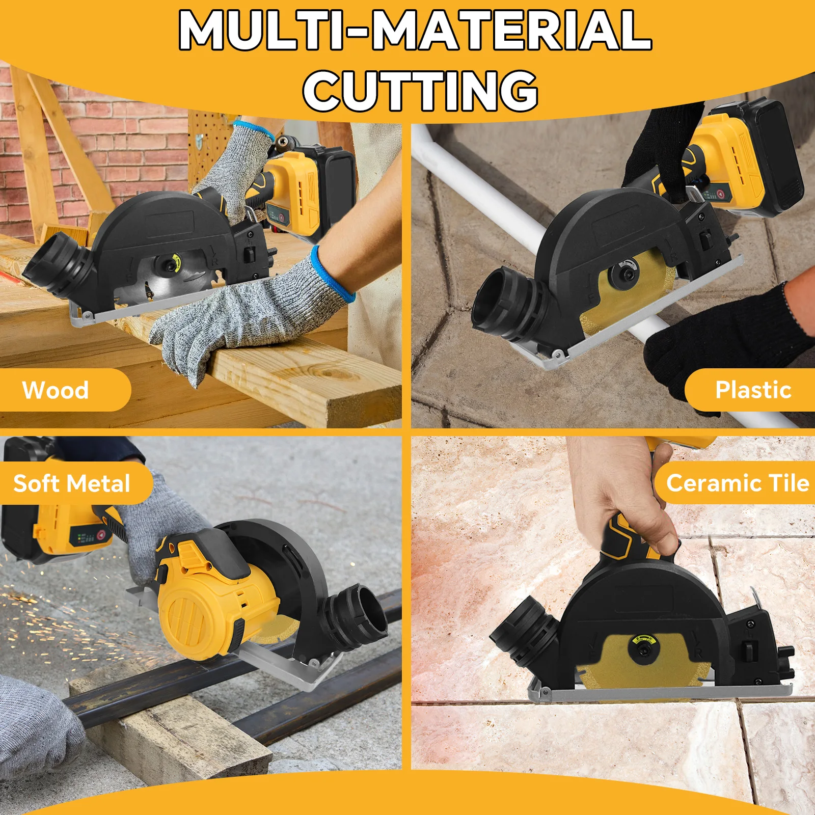 Brushless Electric Circular Saw 1000W 3 Speed Cordless Power Saw Wood Plastic Me