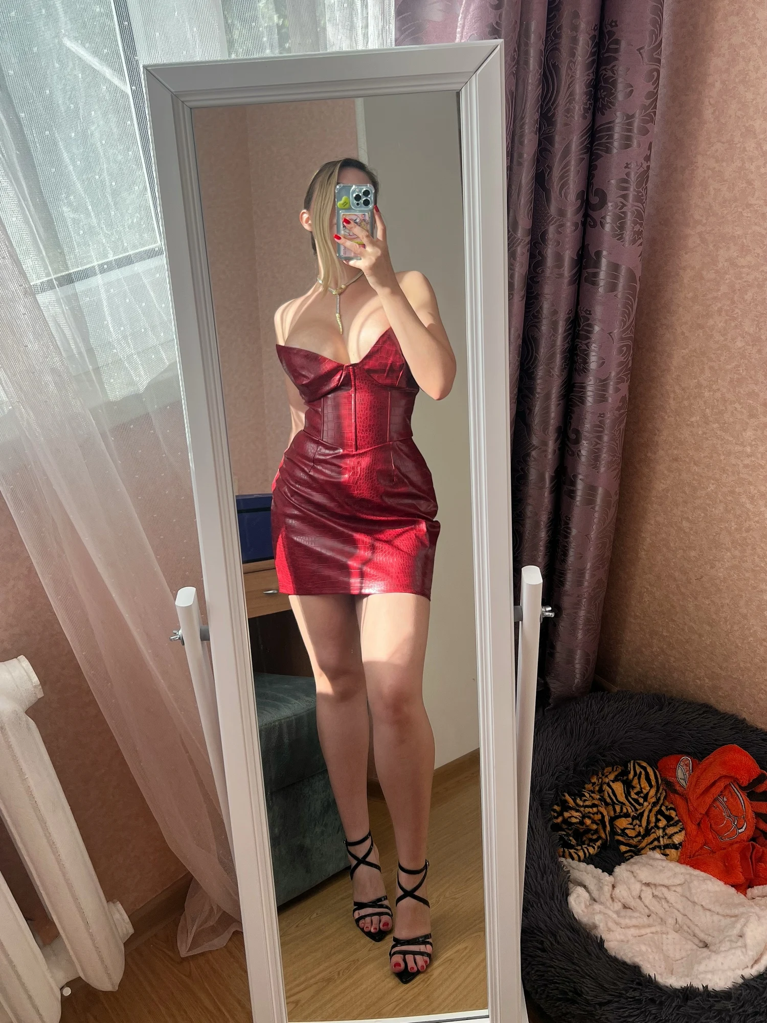 Glamorous Strapless Leather Mini Dress - Empire Waist Elegance photo review