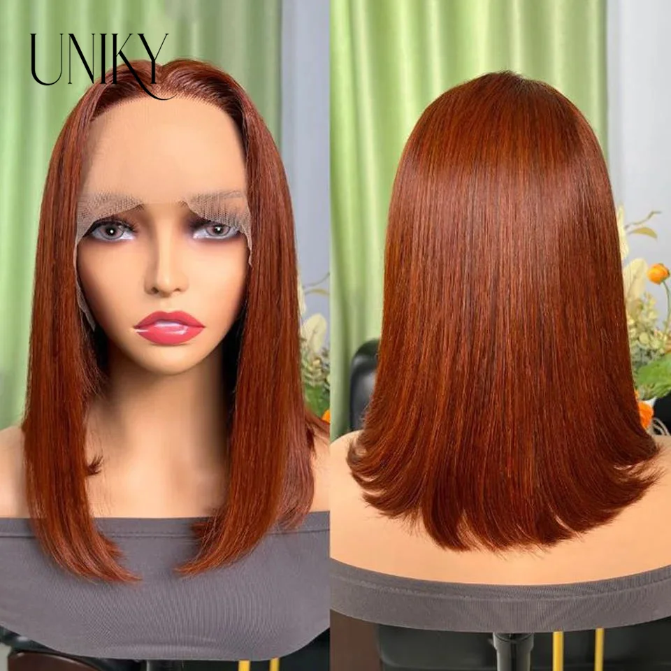 

33# Reddish Brown Straight Bob Wig 13x4 Lace Frontal Brazilian Hair Wigs For Women Lace Wig Pre Plucked Short Natural Bob Wig