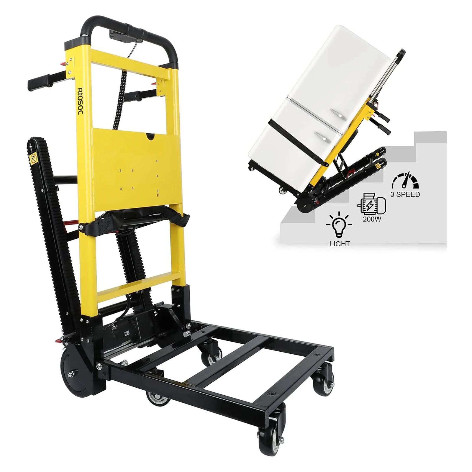 Foldable Electric Stair Climbing Hand Truck 200W with Adjustable Speeds 440 Lbs Load 6 Wheels Dolly Cart Trolley for Home Garden