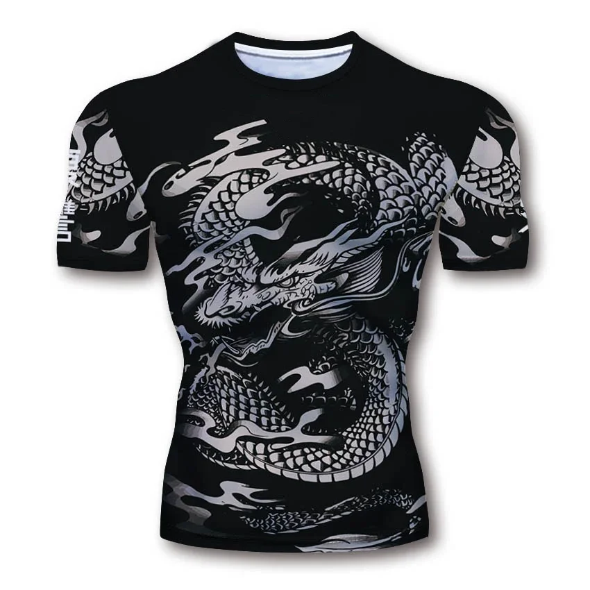 Summer Men's T Shirt Casual Short Sleeve Dragon Pattern