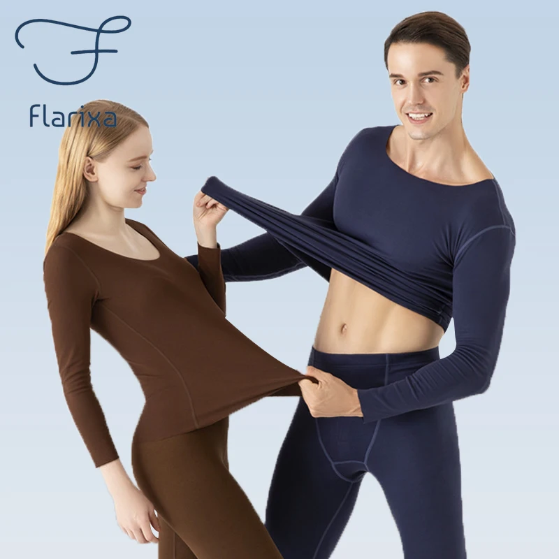 

Flarixa New Double-Sided Sanding Thermal Underwear Set Seamless Autumn Clothes Long Johns for Women Warm Winter Thermo Lingerie