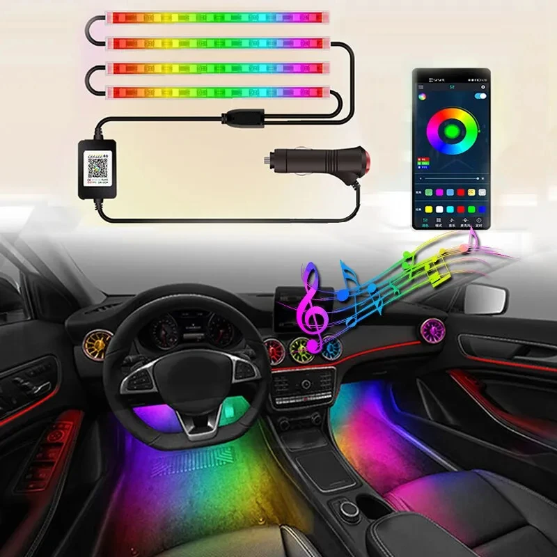 네온 LED RGB 자동차 언더글로우 하단 조명, 원격 및 앱 제어, 유연한 방수 LED 스트립, 자동차 언더바디 조명, 장식 램프