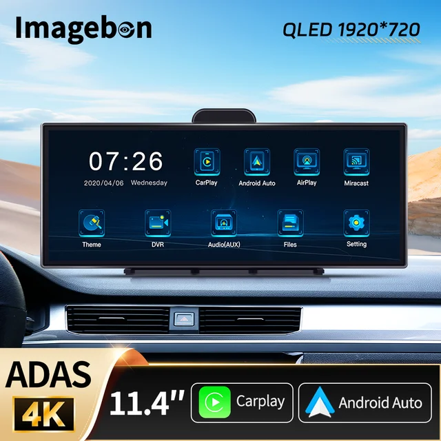 Imagebon 11.4" H70 Pro 4K QLED Car DVR Wireless CarPlay & Android Auto ADAS Dash Cam WiFi AUX GPS Navigation Loop Recording