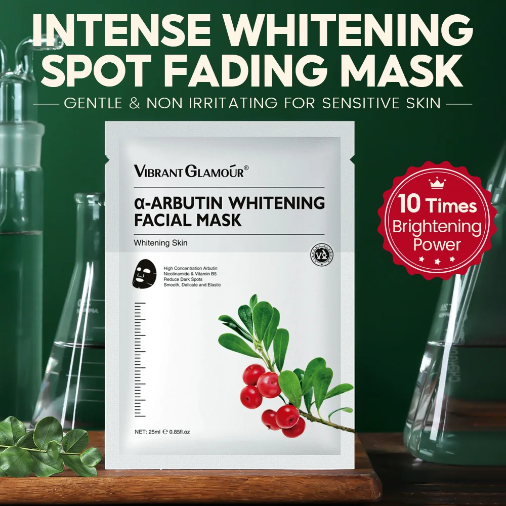VIBRANT GLAMOUR α-Arbutin Whitening Facial Mask Instant Brightening  Hydrating  Niacinamide Spot Fading Firming Repair Skin Care