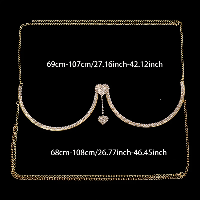 Staffa sul petto doppio ciondolo cuore reggiseni collana a catena gioielli per il corpo strass Top Fashion Gift Beach Bikini Swimwear 2022 donne