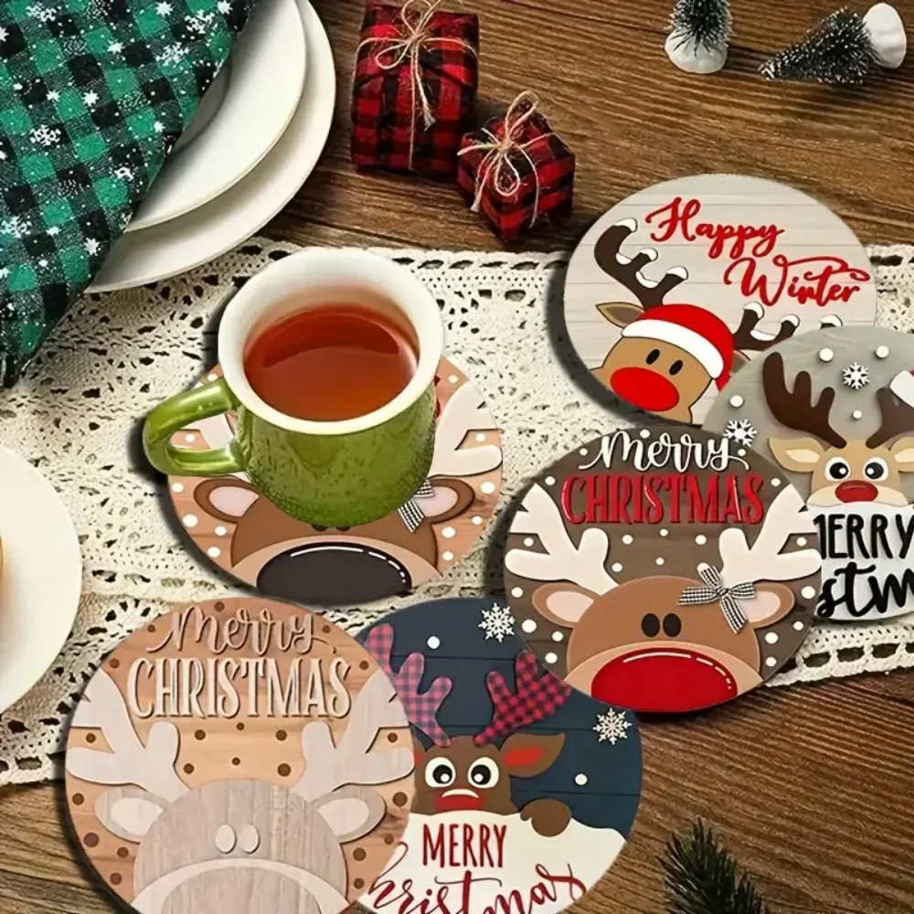 Wooden Christmas Coaster Set 6