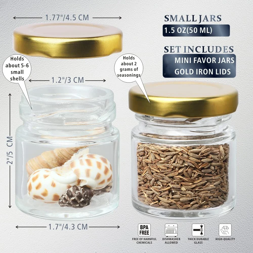 Small Glass Jars with Lids, 1.5 oz Mini Jam Jars, Small Honey Jars for Favors, Candle Jars for Candle Making for Gifts 2