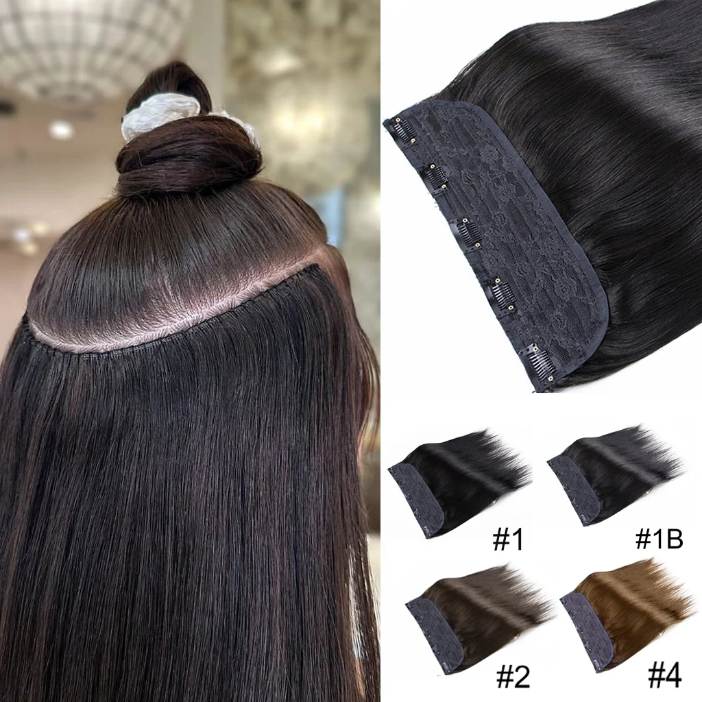 Extensions de cheveux à clipser en cheveux humains, une seule pièce, lisses, style vietnamien, 16-26 pouces, couleur naturelle