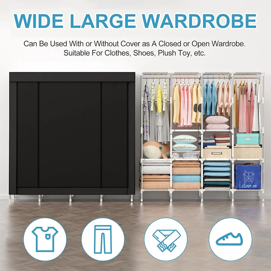 Armario grande (170*170), armario plegable de varias capas para ropa de dormitorio, estante de almacenamiento a prueba de polvo y que ahorra espacio, diseño portátil y plegable para un almacenamiento conveniente.