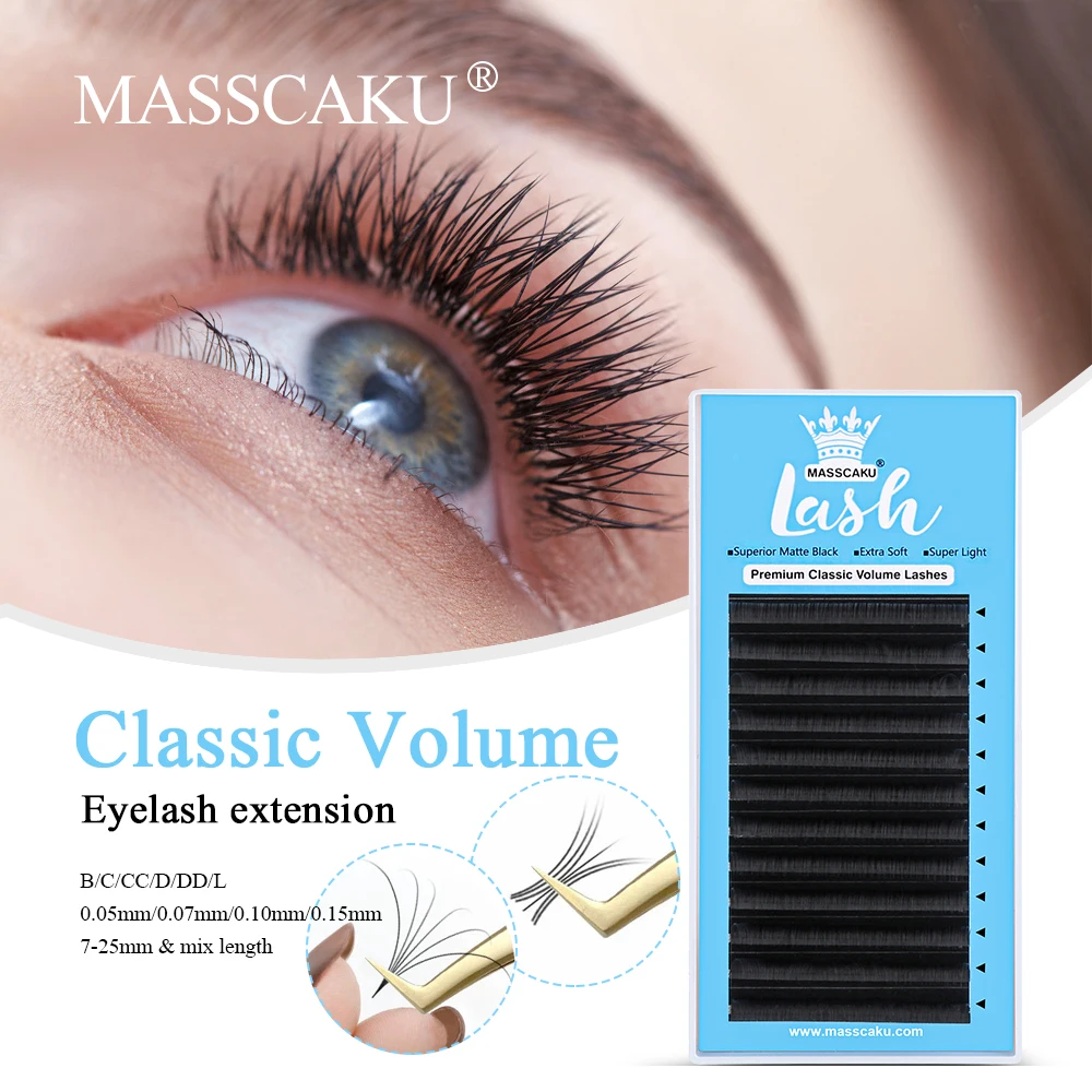 

Hot Selling Masscaku 12Lines Classical Volume Eyelashes Matte Black Soft and Natural Lash Individual False Eyelash Extensions