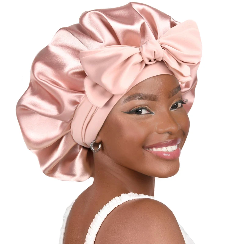 Fashion women's satin shower cap silk care sleep cap multi-color optional wide brim long tail shower suitable for bathing ca satin bonnet shower cap silk bonnet waterproof shower cap
