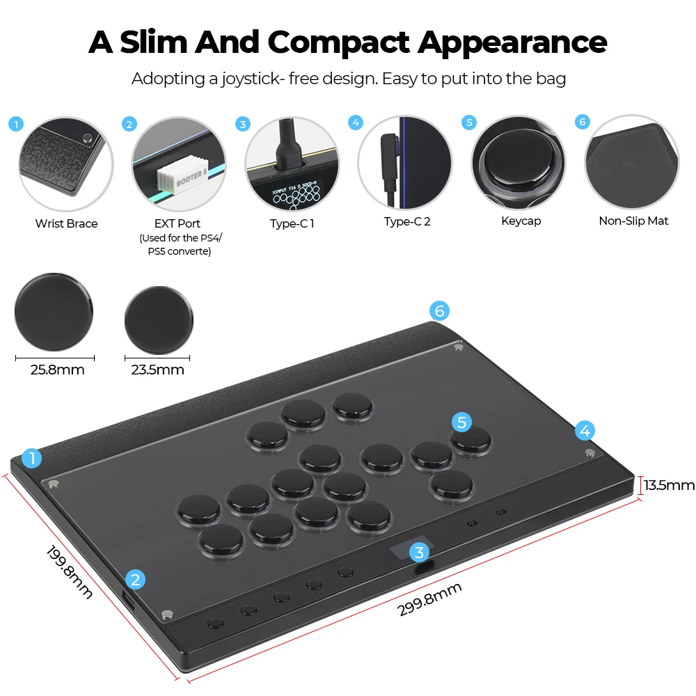 Haute42 Magnetic Hitbox Leverless Controller Button Rim Arcade Controller For PC/PS4/PS5/Switch Stickless Arcade Stick Hitbox