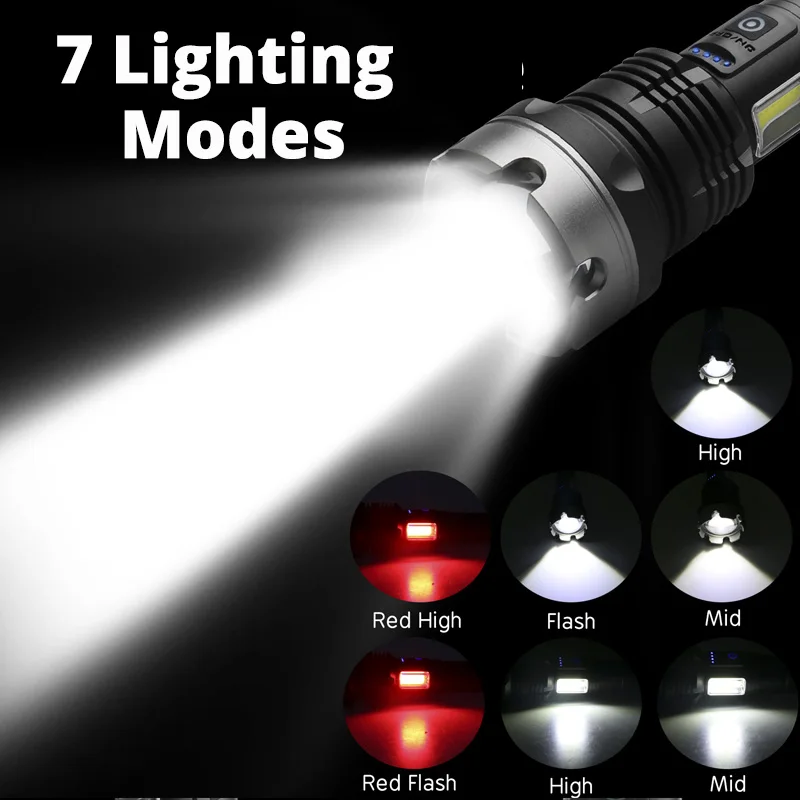 強力な8000lm LED懐中電灯 8000000 LM XHP360 + COB 強力な LED 懐中電灯アルミトーチ USB