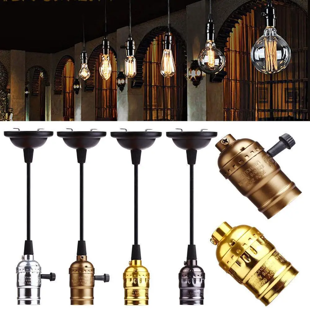 Lamp Holder Retro Vintage E26 E27 Screw Bulb Socket Aluminum Shell With Switch Pendant Lighting Lampholder Ceiling Light Base