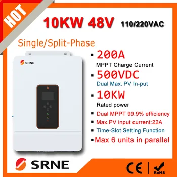 SRNE 10KW Support Split/Single-phase 48V To 110/240VAC Hybrid Solar Inverter Dual MPPT Max 22A Charge Current Pv Max 500VOC
