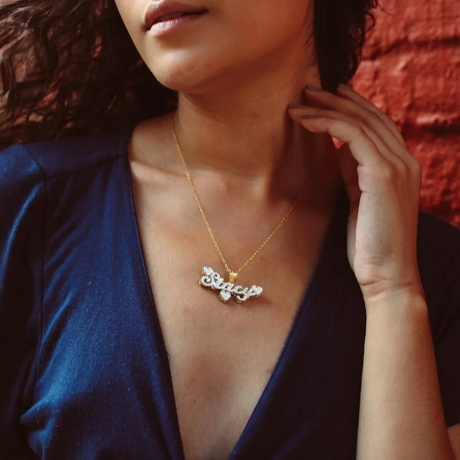 The Lovely Double Plated Name Necklace With Small Heart Custom 3D Nameplate Pendant Jewelry Gift  For Women