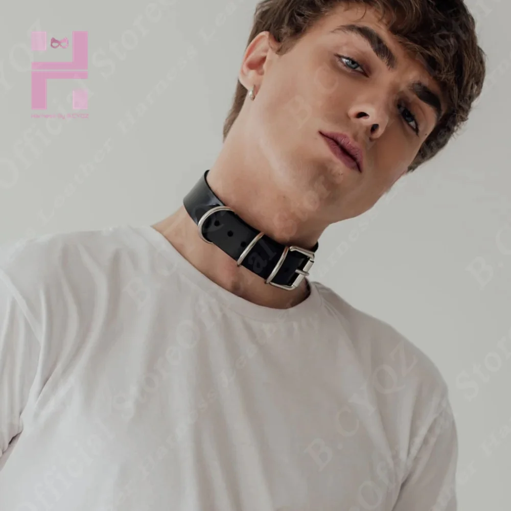 B.CYQZ Gothic Choker Necklaces Men Women Pu Leather Necklace Rock Kpop Punk  Neck Collars Black