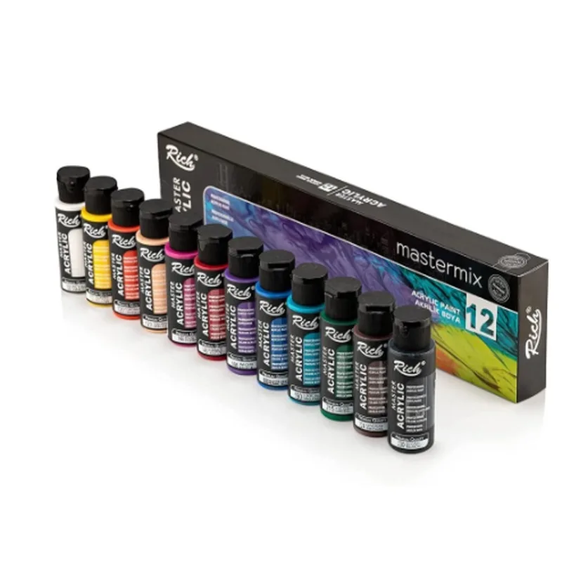 Acrylic Paints Mixing Set in 12 different colors and 60 ml bottles for airbrush, canvas,stone,wood,glass and many other surfaces