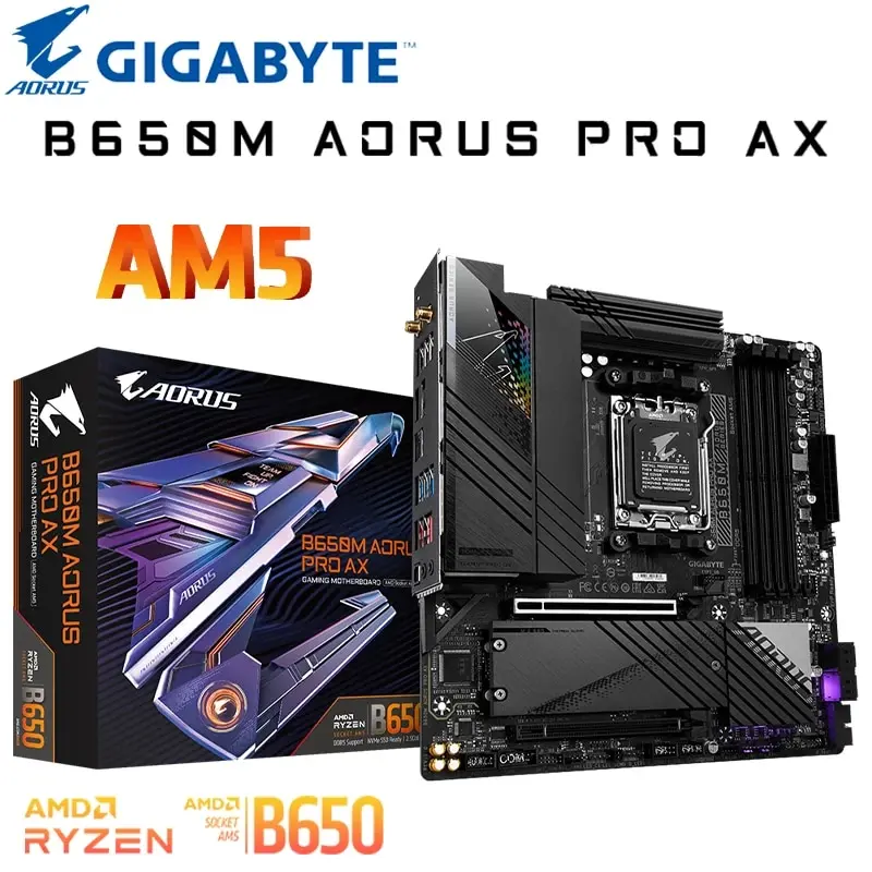기가바이트 B650M AORUS PRO AX AMD Ryzen 7 7700 CPU 마더보드 키트, 4xDDR5 메모리, PCIe 5.0 M.2 지지대, WIFI6E 및 R7