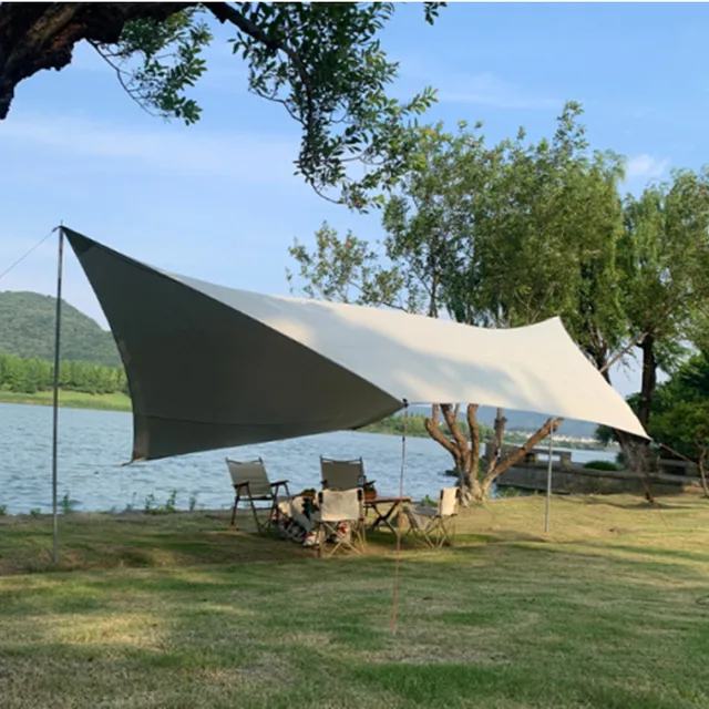 3X3-5 Méter Hordozható Bézs Bevonat Ponyválló Vízálló Pillangó Napellenző Kemping Kültéri Kert Árnyékos Ponyvak Menedék Napzólap