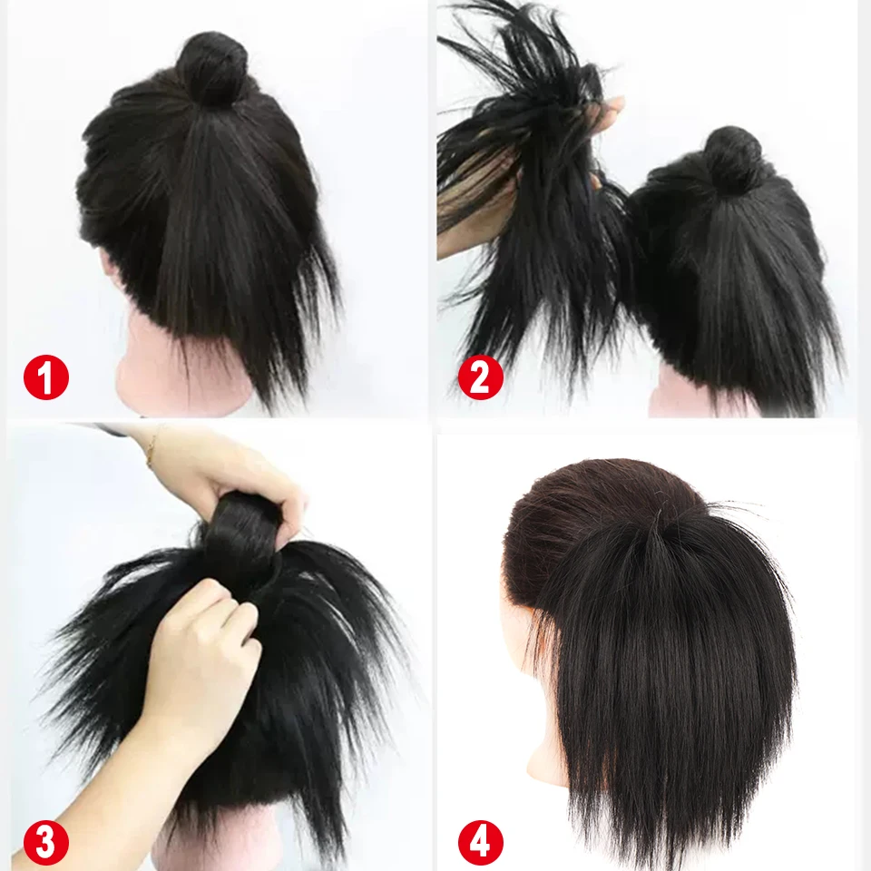LUPU Synthetic High Elastic Rubber Band Messy Bun Fake Hair Straight Donut Scrunchie Chignon For Women Updo Hairpiece
