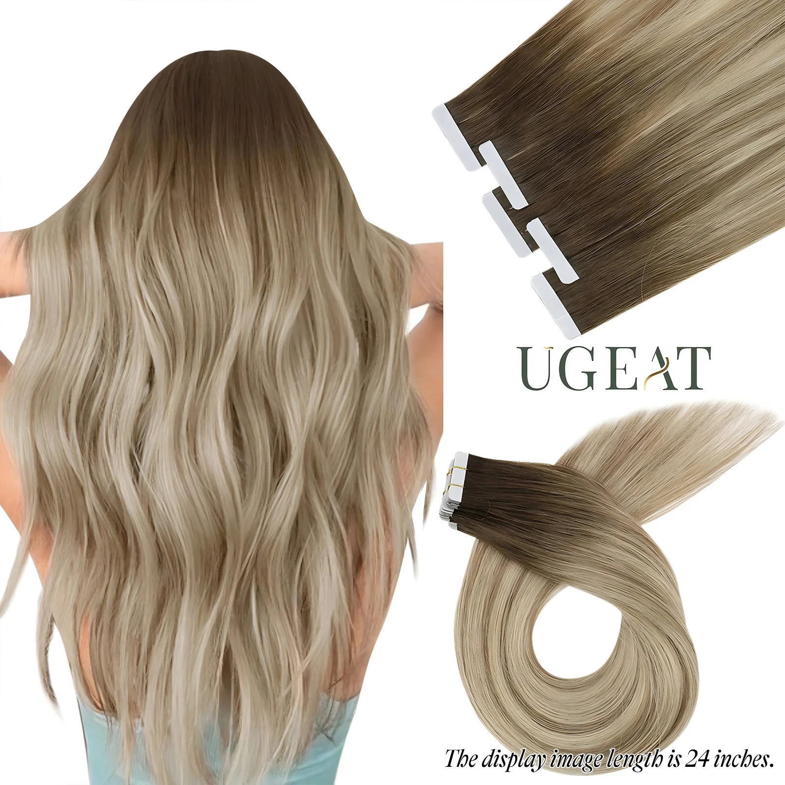Ugeat Tape in Hair Extensions Virgin Human Hair 10A Grade