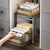 2-Tier Pull Out Organizer with Slide Drawers Adjustable Height Under Sink Storage Rack for Kitchen Bathroom Cabinet Storage Rack 2