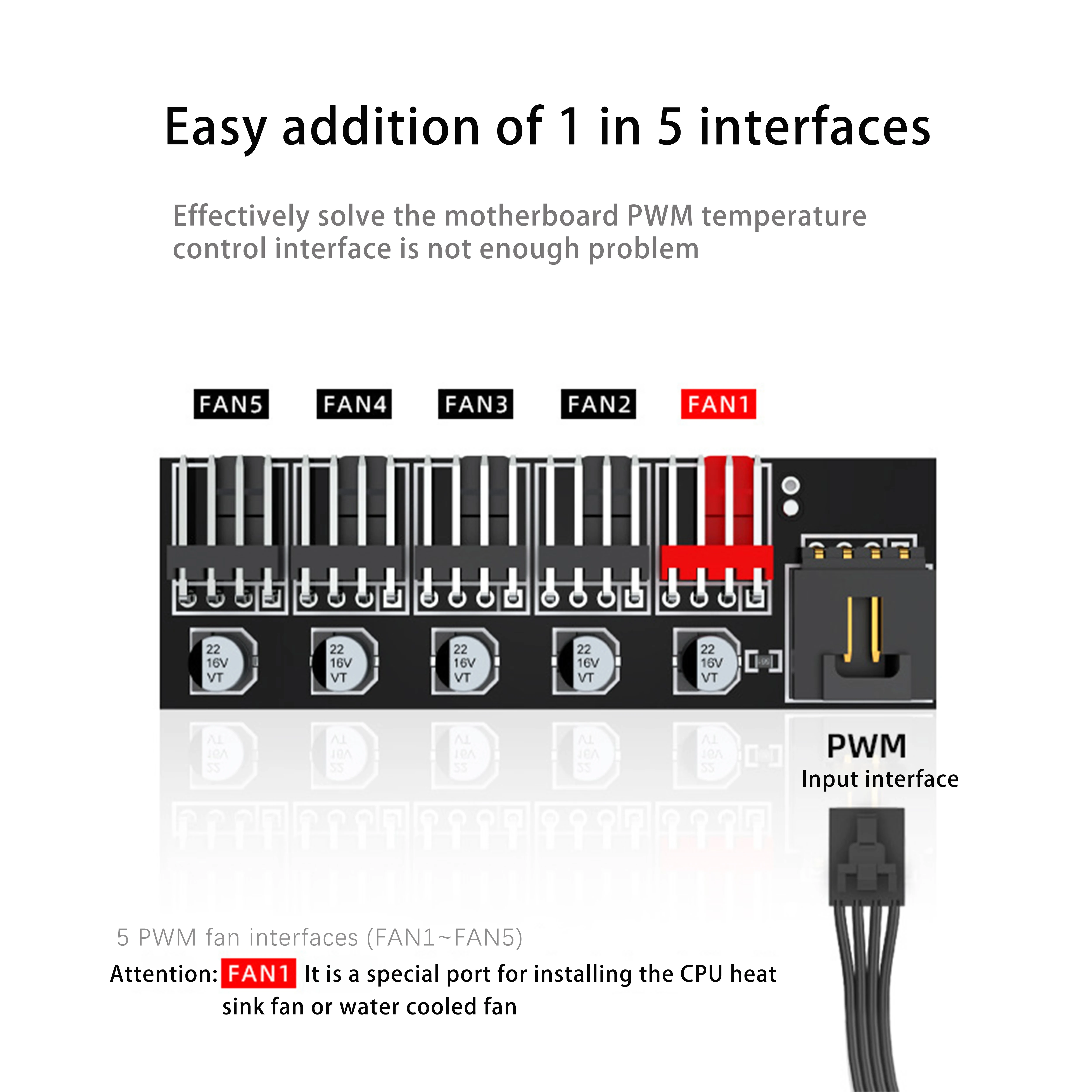 1/2pcs AuyiHomu 1-to-5 4핀 PWM PC 팬 허브, PC 케이스 냉각용 40cm 케이블이 있는 온도 제어 팬 분배기