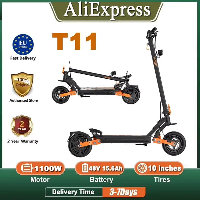 Trottinette électrique Fynzo T11, moteur 1100W, batterie 48V 15.6Ah, vitesse maximale 45 km/h, autonomie 60 km, E-ABS + freins à disque avant et arrière 1