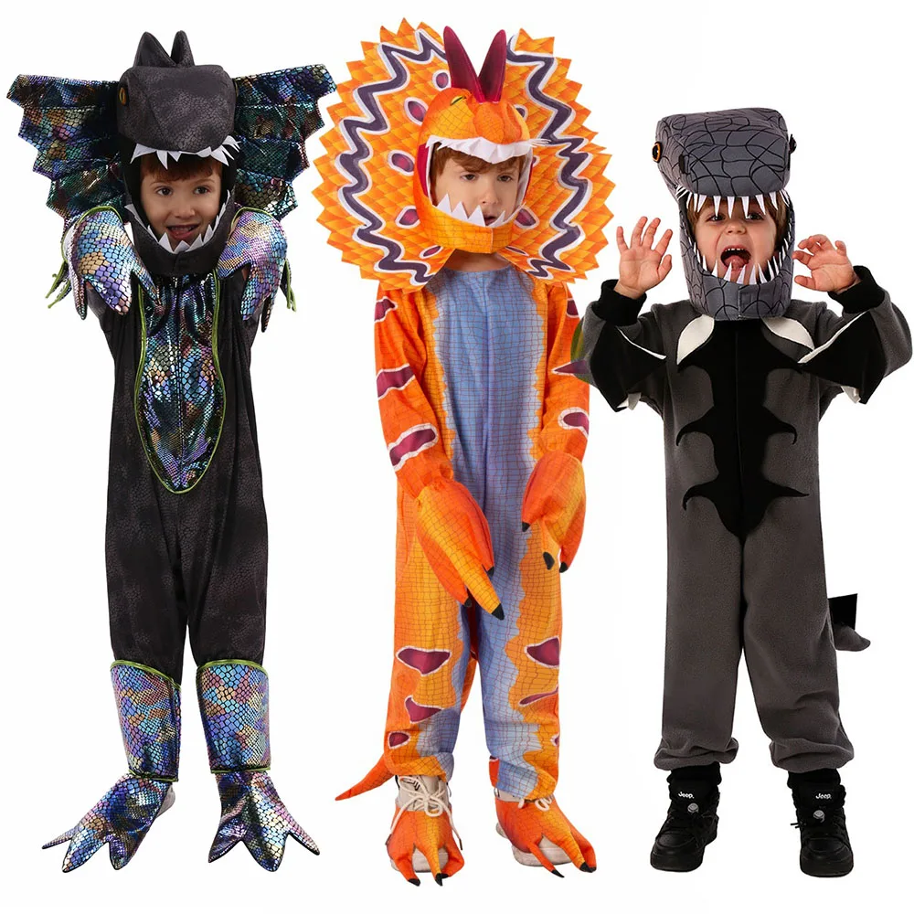 

Kids 's Realistic Dinosaur Halloween Costume for Unisex Boys Dinosaur Suit with Head Animal Fancy Dress Dilophosaurus Costume