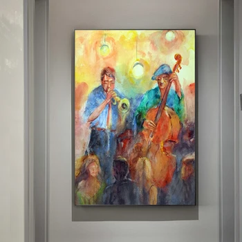 Colorful Watercolor Painting of Music People Printed on Canvas 1