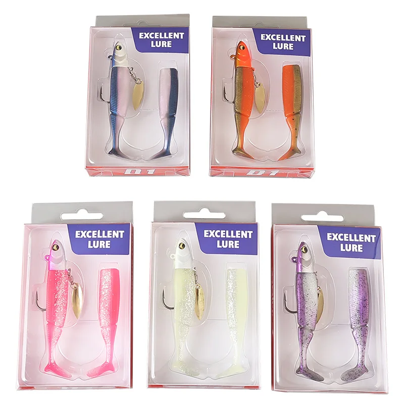 Set appâts souples phosphorescents 9.5cm - Leurres T-Tail plombés - Appâts bioniques pêche mer