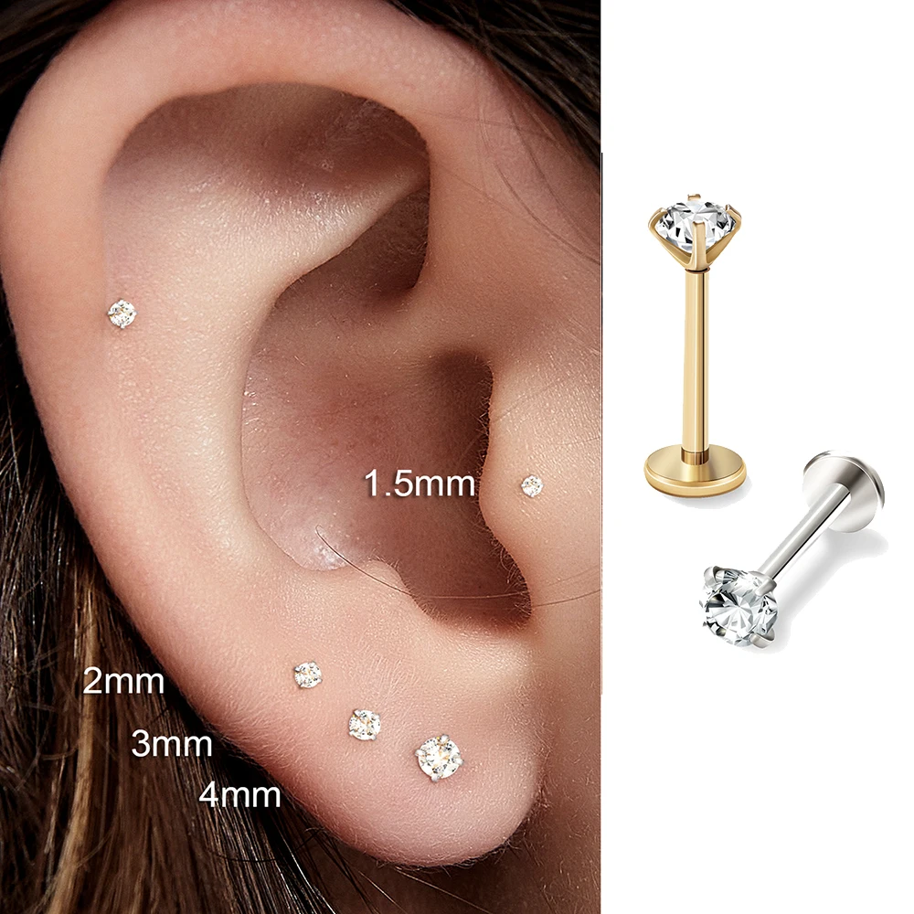 2/8PCS 스테인레스 스틸 귀걸이 코 스터드 연골 피어싱 쥬얼리 헬릭스 Tragus 립 플랫 백 여성을위한 작은 귀걸이 18G