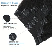 Extensions de cheveux humains crépus lisses, couleur naturelle, 100% cheveux humains Remy, 120G, 8 pièces/ensemble, tête complète pour femmes 2