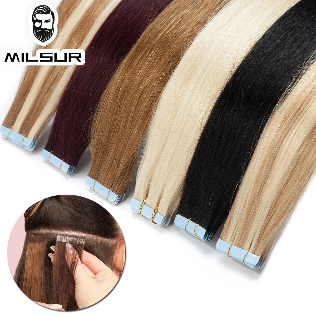 Tape in hair Extensions Human hair Straight Remy Hair European Natural Seamless Skin Weft 12"-26" 20Pcs Natural Hairpieces