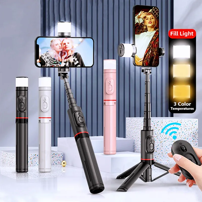 2025 Wireless Selfie Smartphone Tripod Bluetooth Remote fillin light Portables Foldable Stand For Vlog Shooting Record Foldable Tripod Smartphone Tripod Phone Tripod Tripod Selfie Stick Cell Phone Tripod